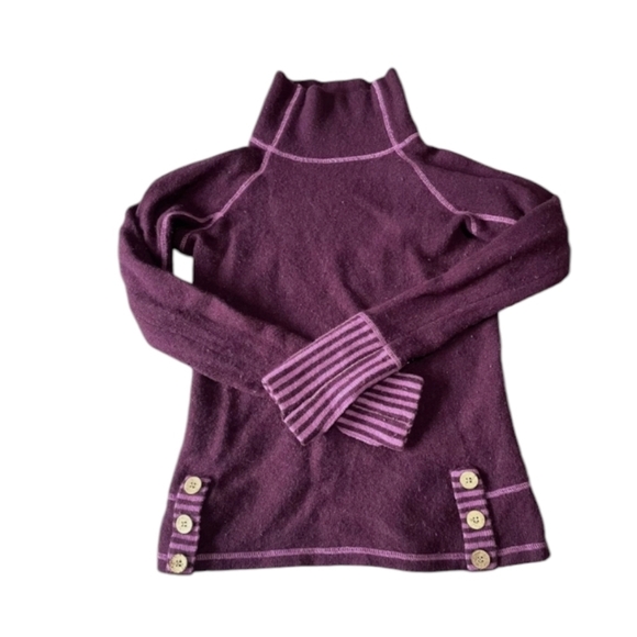 Dakini Wool Mock Neck Indie Boho Sweater Purple Stripe Pullover Buttons sz XS - Picture 7 of 11